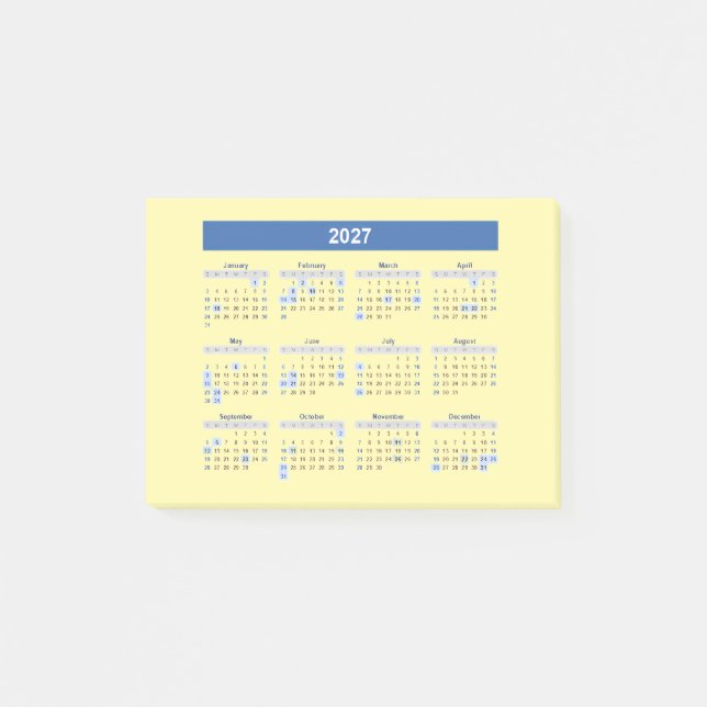 2027 Monatskalender Blaue Version Post-it Klebezettel (Vorderseite)