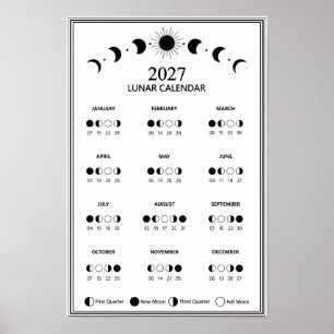 2027 Mondphasen-Kalender im minimalistischen Stil Poster