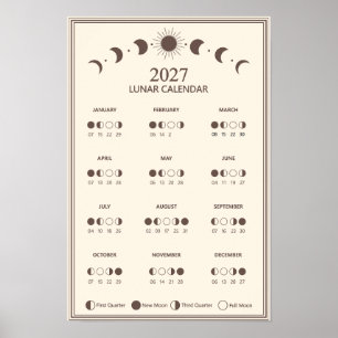 2027 Mondphasen-Kalender im minimalistischen Stil Poster