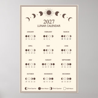 2027 Mondphasen-Kalender im minimalistischen Stil Poster