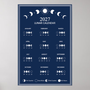 2027 Mondphasen-Kalender im minimalistischen Stil Poster