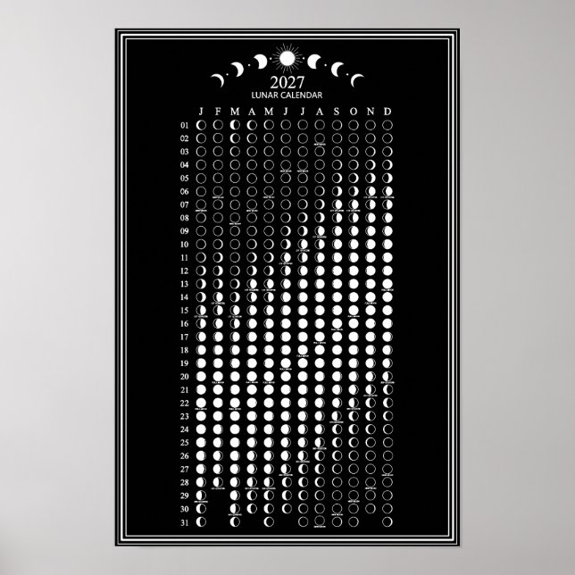 2027 Mondphasen-Kalender im minimalistischen Stil Poster (Vorne)