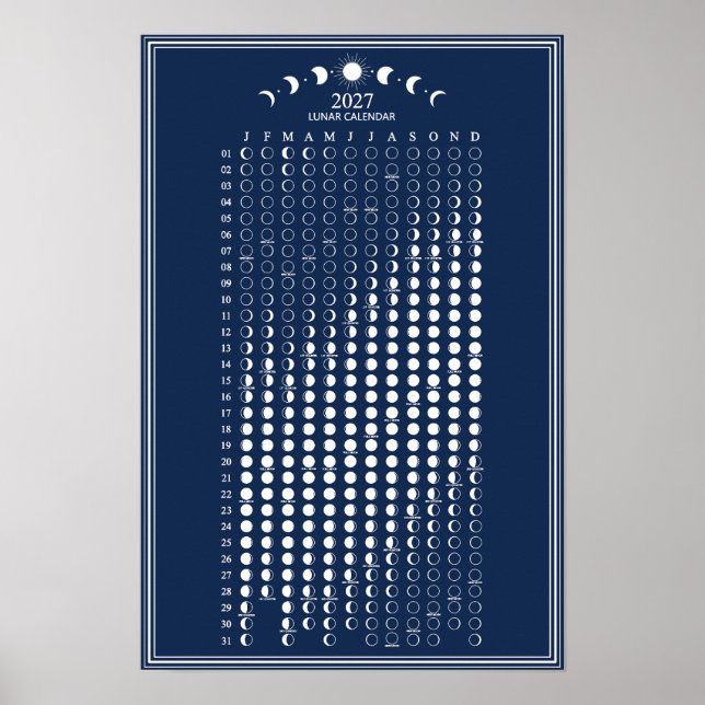 2027 Mondphasen-Kalender im minimalistischen Stil Poster (Vorne)