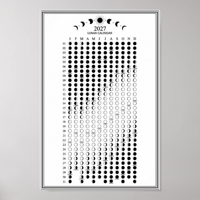 2027 Mondphasen-Minimalist-Kalender  Poster (Vorne)