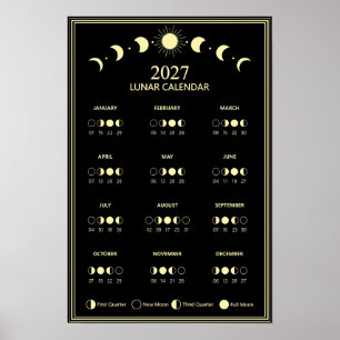 2027 Mondzyklus-Minimalist-Mondphasen-Kalender Poster