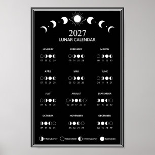 2027 Mondzyklus-Minimalist-Mondphasenkalender Poster