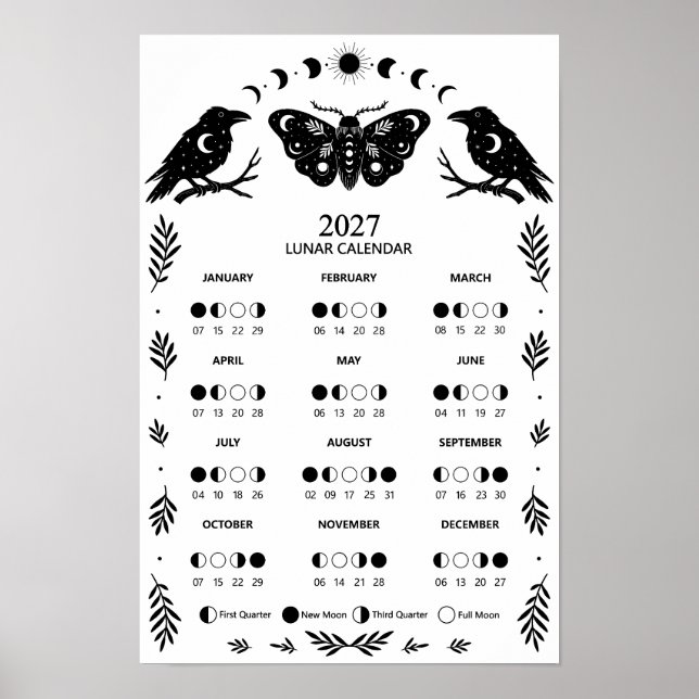 2027 Moth Crow Himmelsmondkalender Poster (Vorne)