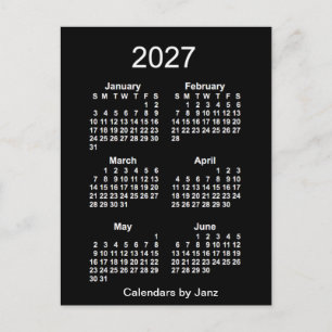 2027 Neon White 6 Month Mini Kalender von Janz Postkarte