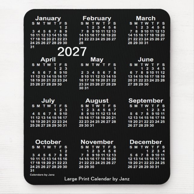 2027 Neon White Large Print Calendar von Janz Mousepad (Vorne)