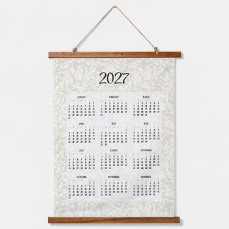 2027 Neutraler barocker Kalender  Wandteppich Mit Holzrahmen