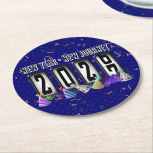 2027 Odometer Silvesterparty Runder Pappuntersetzer