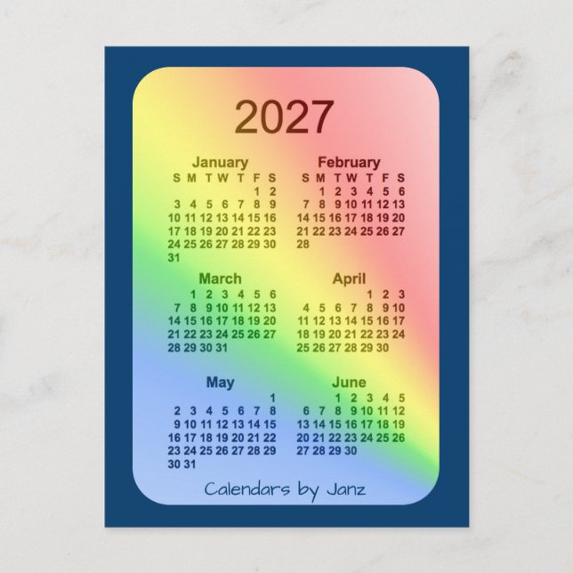 2027 Rainbow Blue 6 Month Mini Calendar by Janz Postkarte (Vorderseite)