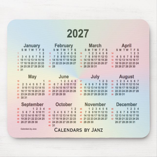 2027 Rainbow Cloud 52 Weeks Calendar by Janz Mousepad (Vorne)
