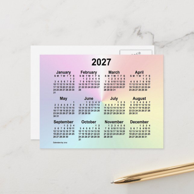 2027 Rainbow Cloud Mini Calendar von Janz Postkarte (Vorderseite/Rückseite Beispiel)