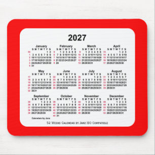 2027 Red 52 Weeks ISO Kalender von Janz Two Tone Mousepad