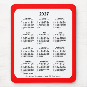 2027 Red 52 Weeks ISO Kalender von Janz Two Tone Mousepad