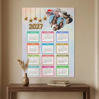 2027 Rosa Blumenkalender mit individuellem Foto Magnetkarte