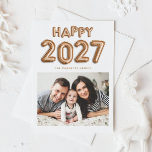 2027 Roségold-Folien-Mylar-Balloons Foto Neujahr Feiertagspostkarte