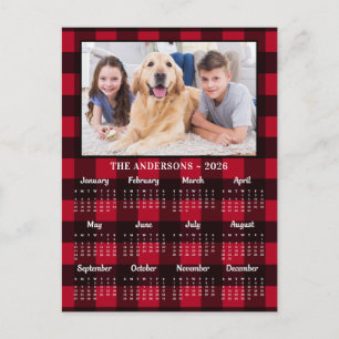 2027 Roter Büffelkariert Familienhund-Fotokalender Feiertagspostkarte