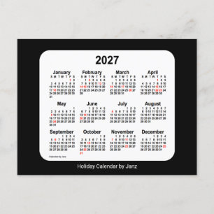 2027 Schwarzer Feiertags-Mini-Kalender von Janz Feiertagspostkarte