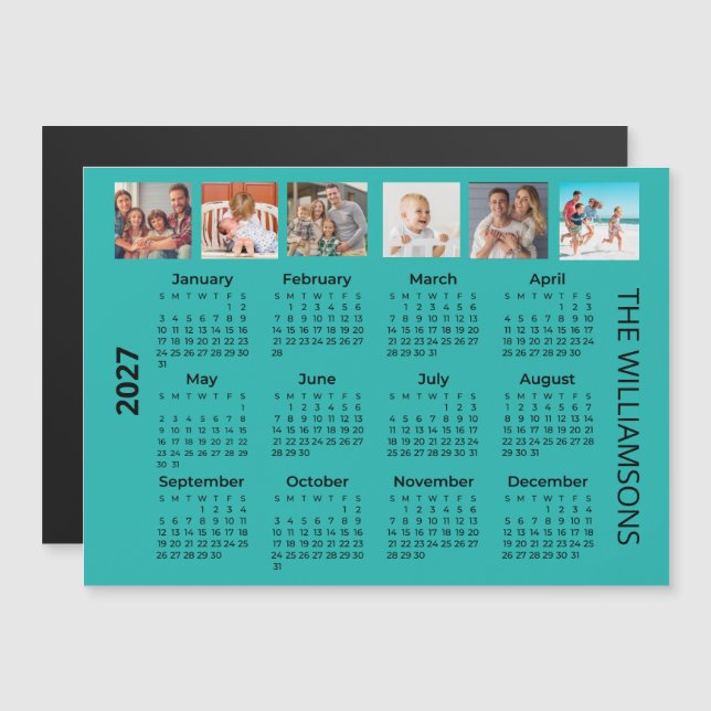 2027 Sechs Fotos Farbiger Kalender Magnet  (Vorne/Hinten)