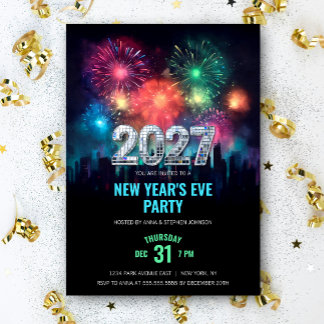 2027 Silvesterparty Elegante Feuerwerke Einladung