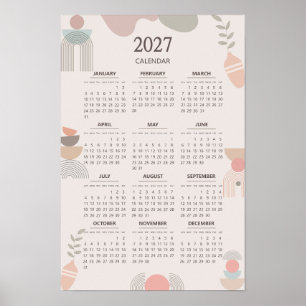 2027 Skandinavischer Kalender Boho-Ästhetik Beige Poster