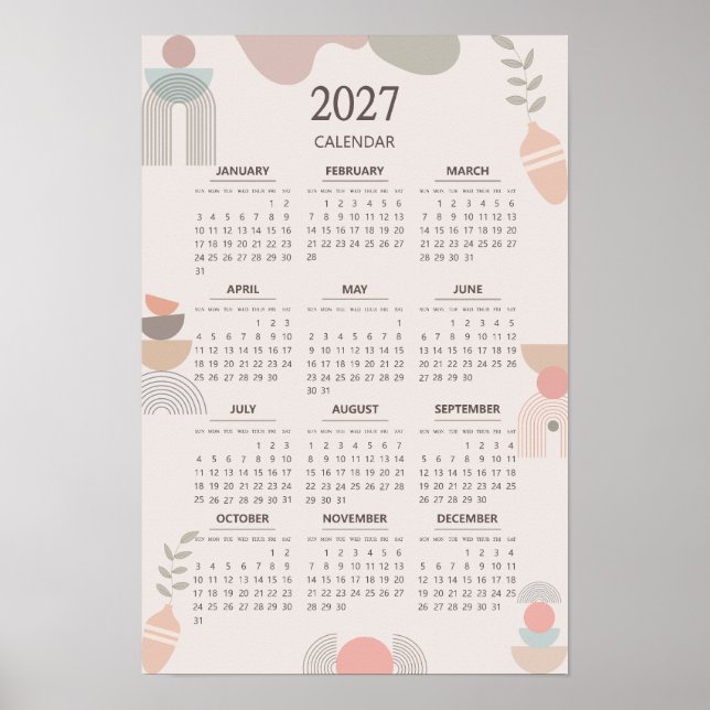 2027 Skandinavischer Kalender Boho-Ästhetik Beige Poster (Vorne)
