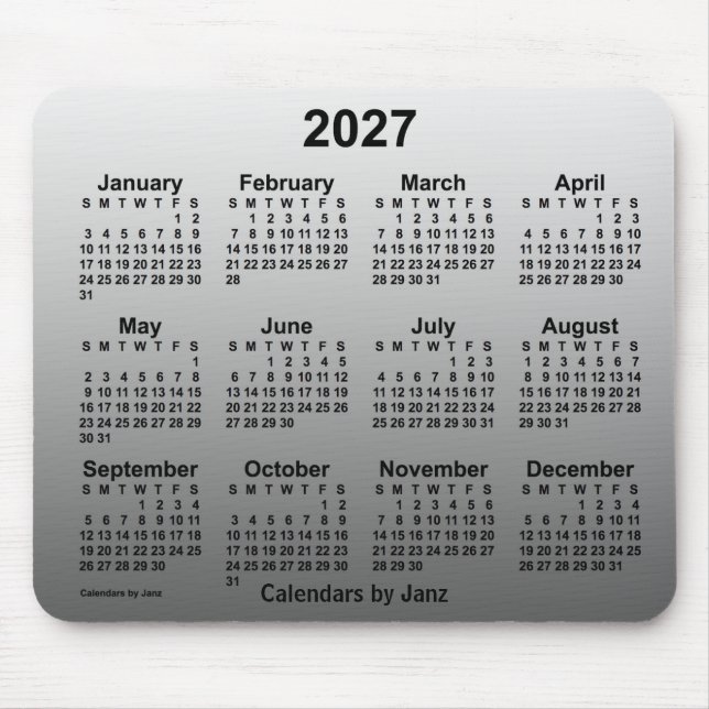 2027 Verblasster weißer Kalender von Janz Mouse Pa Mousepad (Vorne)