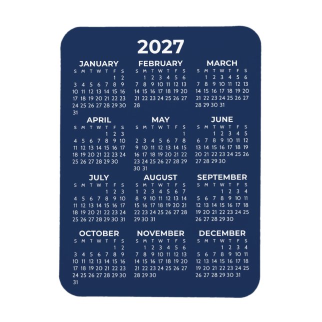 2027 Volljahreskalender Basic Mini Navy Blau Magnet (Vertikal)