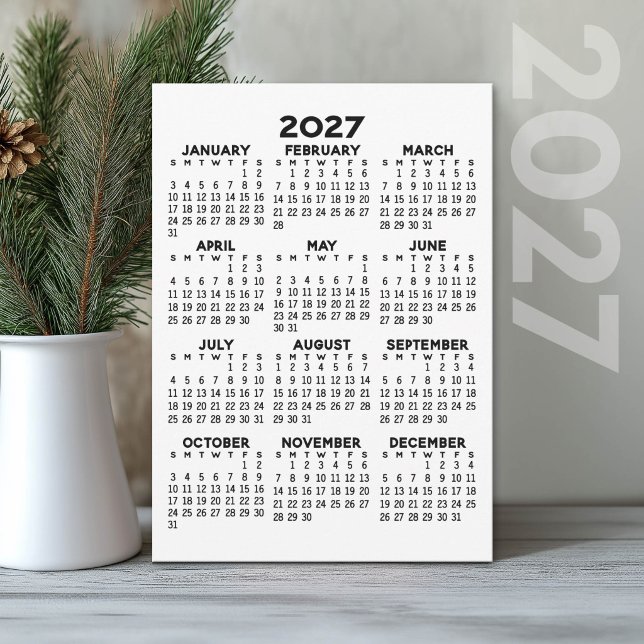 2027 Volljahreskalender - Basic Minimal Feiertagskarte (2027 Calendar card)