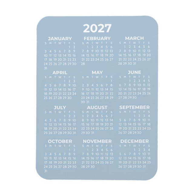 2027 Volljahreskalender Basic Minimal Mini Blau Magnet (Vertikal)