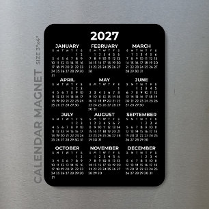 2027 Volljahreskalender Basic Minimal Mini Schwarz Magnet