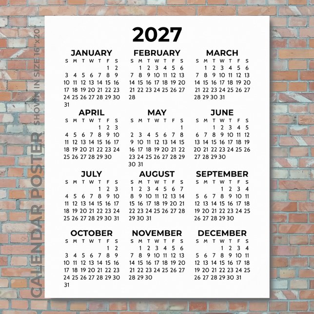 2027 Wandkalender Einfach Basic Schwarz und Weiß Poster (Von Creator hochgeladen)