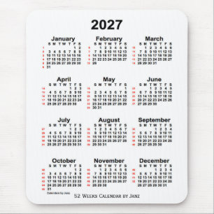 2027 Weißer 52-Wochen-Kalender von Janz Mousepad