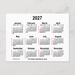 2027 Weißer 52-Wochen-Kalender von Janz Postkarte