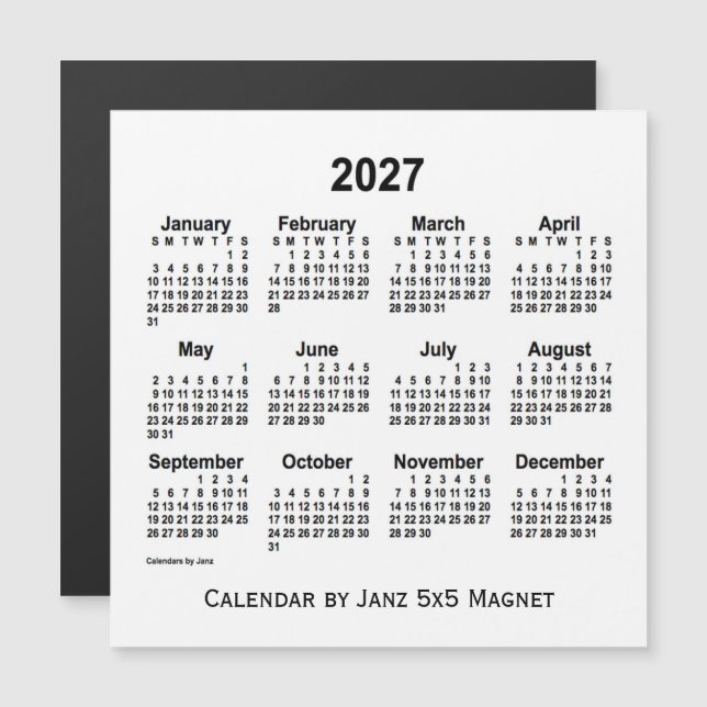 2027 Weißer Kalender von Janz 5x5 Magnet (Vorne/Hinten)