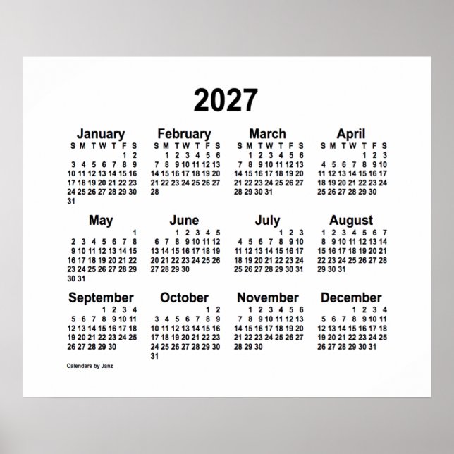 2027 Weißer Kalender von Janz Print Poster (Vorne)