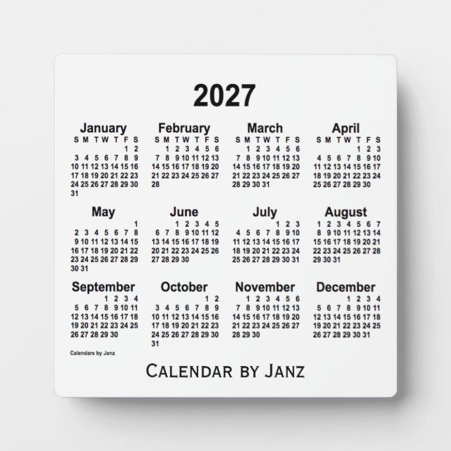 2027 White Desk Calendar von Janz Fotoplatte (Vorderseite)