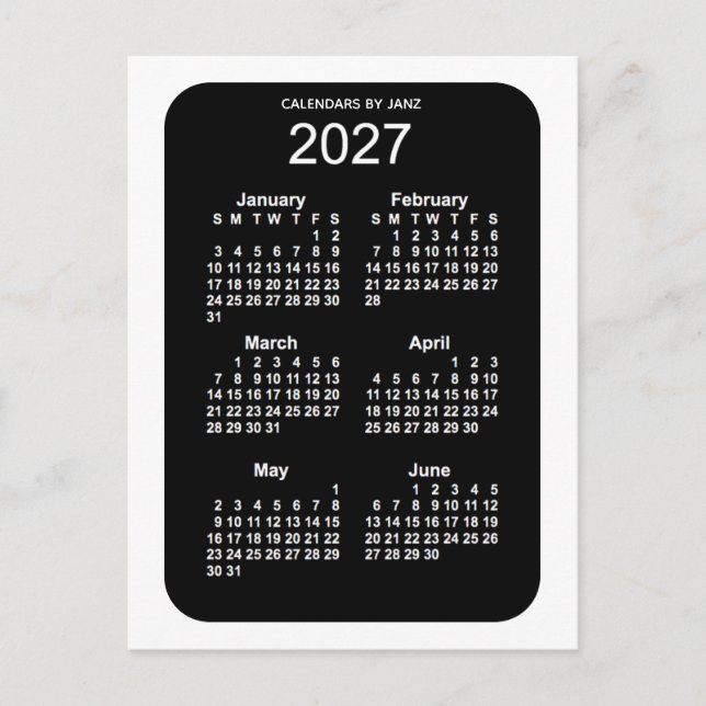2027 White Neon 6 Month Mini Kalender von Janz Postkarte (Vorderseite)