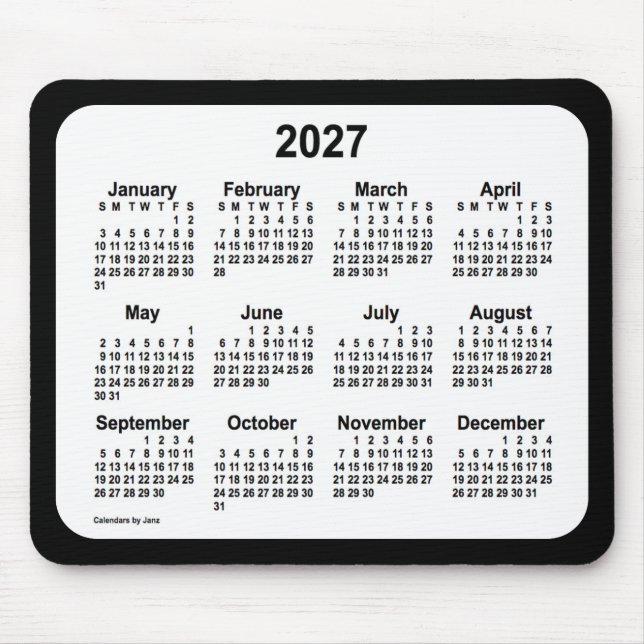 2027 White on Black Calendar by Janz Two Tone Mousepad (Vorne)