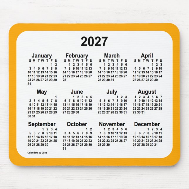 2027 White on Orange Calendar by Janz Two Tone Mousepad (Vorne)