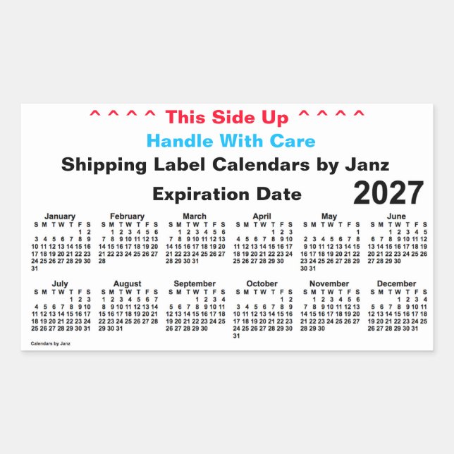 2027 White Shipping Calendar von Janz Rechteckiger Aufkleber (Vorderseite)