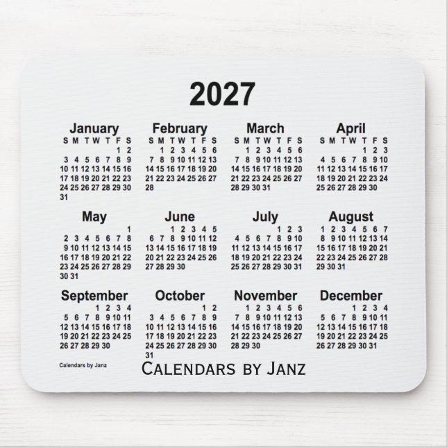 2027 White Smoke Calendar von Janz Mouse Pad Mousepad (Vorne)
