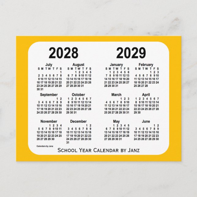2028-2029 Gold Mini School Year Calendar by Janz Postkarte (Vorderseite)
