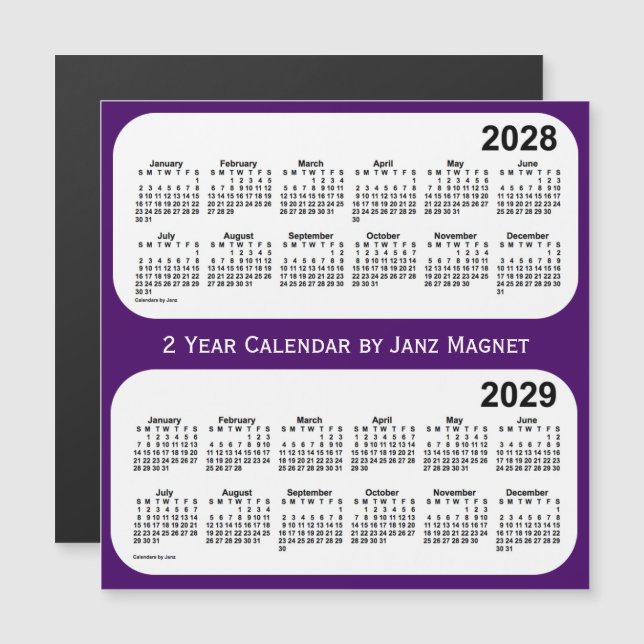 2028-2029 Lila 2-Jahres-Kalender von Janz Magnet (Vorne/Hinten)