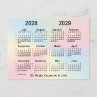 2028-2029 Rainbow 52 Weeks Calendar by Janz