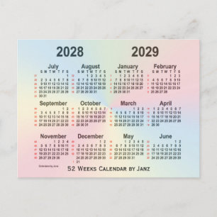 2028-2029 Rainbow 52 Weeks Calendar by Janz Postkarte