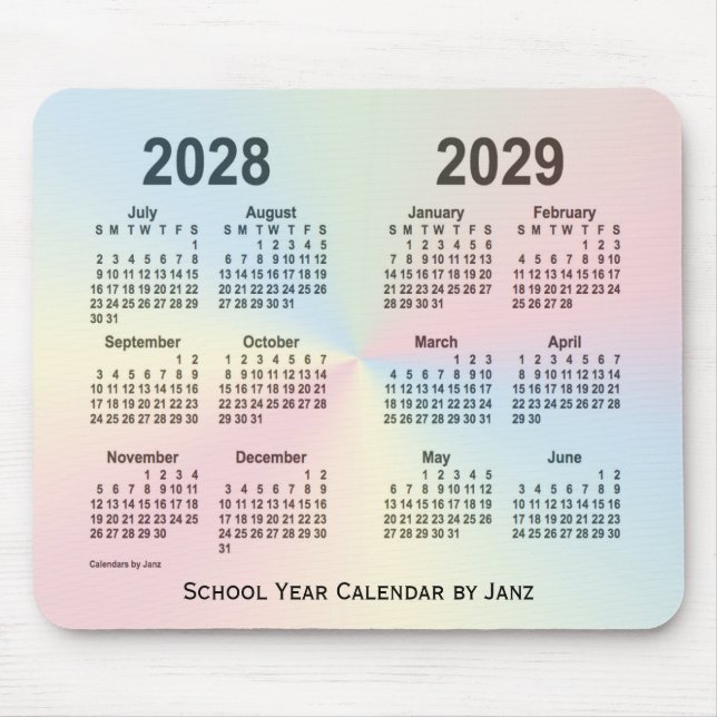 2028-2029 Rainbow Cloud School Calendar by Janz Mousepad (Vorne)