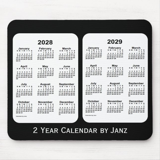 2028-2029 Schwarz-Weiß-Kalender von Janz Mousepad (Vorne)